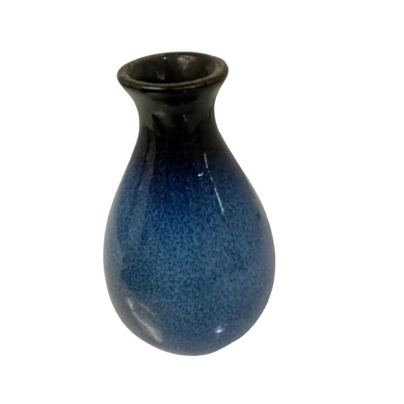 Handmade Blue Black Ombre Bud Vase Hand Thrown Pottery Glazed Ceramic Vase 5" - Picture 2 of 5